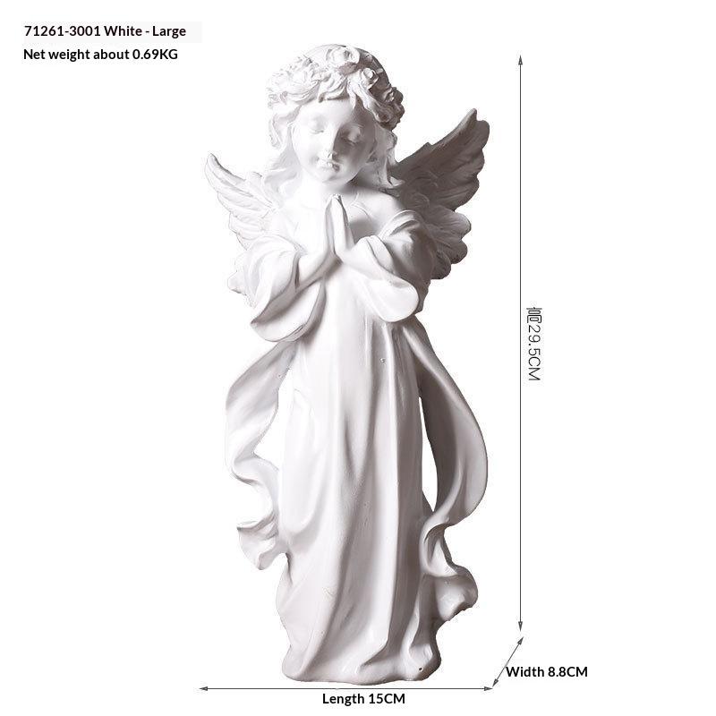 White Resin Praying Angel Figurines With Delicate Wings Floral Crown For Home Desktop Shelf Decor