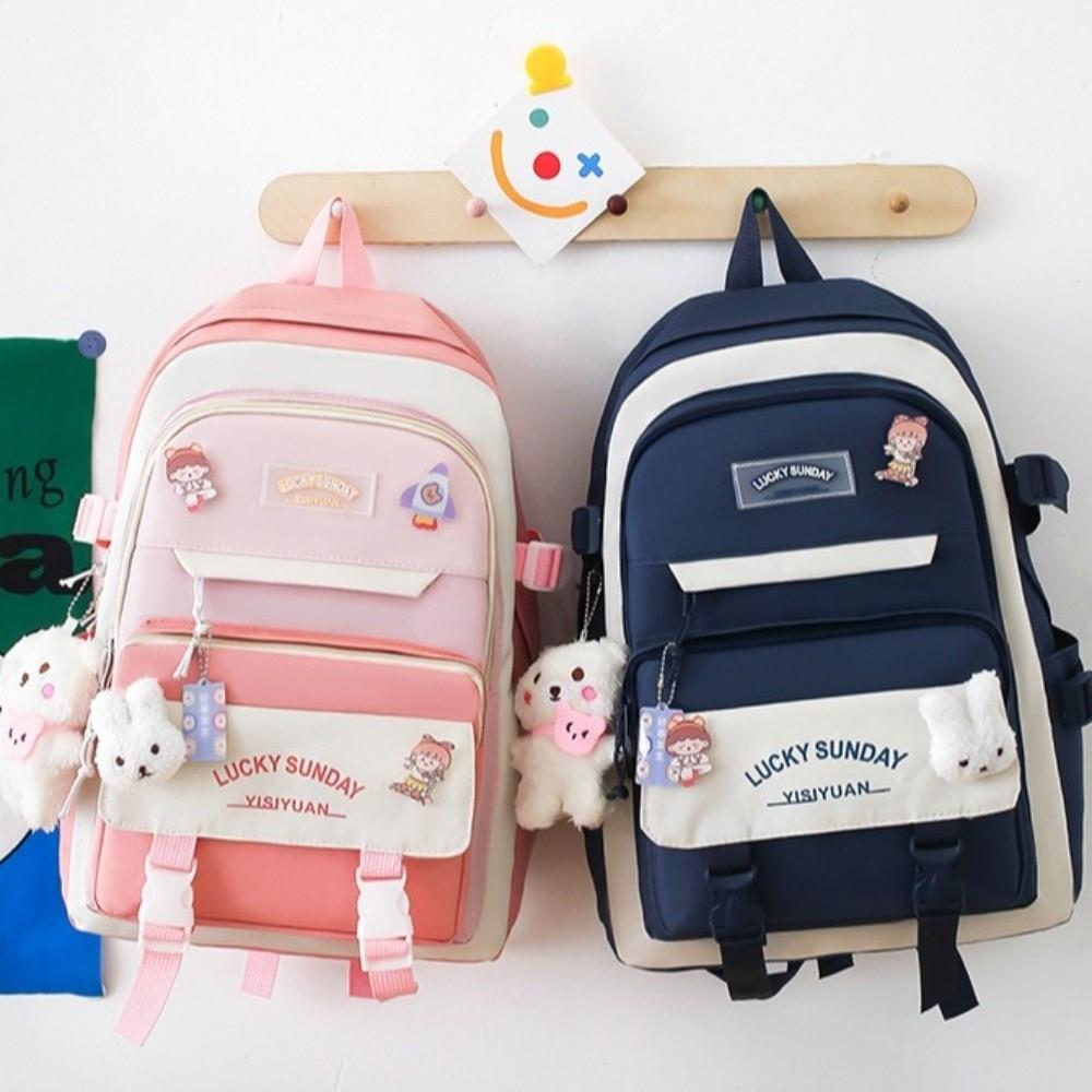 Set di 5 Nuovi Zaini di Grande Capacità Traspiranti con Fibbia Borsa Scolastica per Studenti Astuccio Multifunzionale Scuola