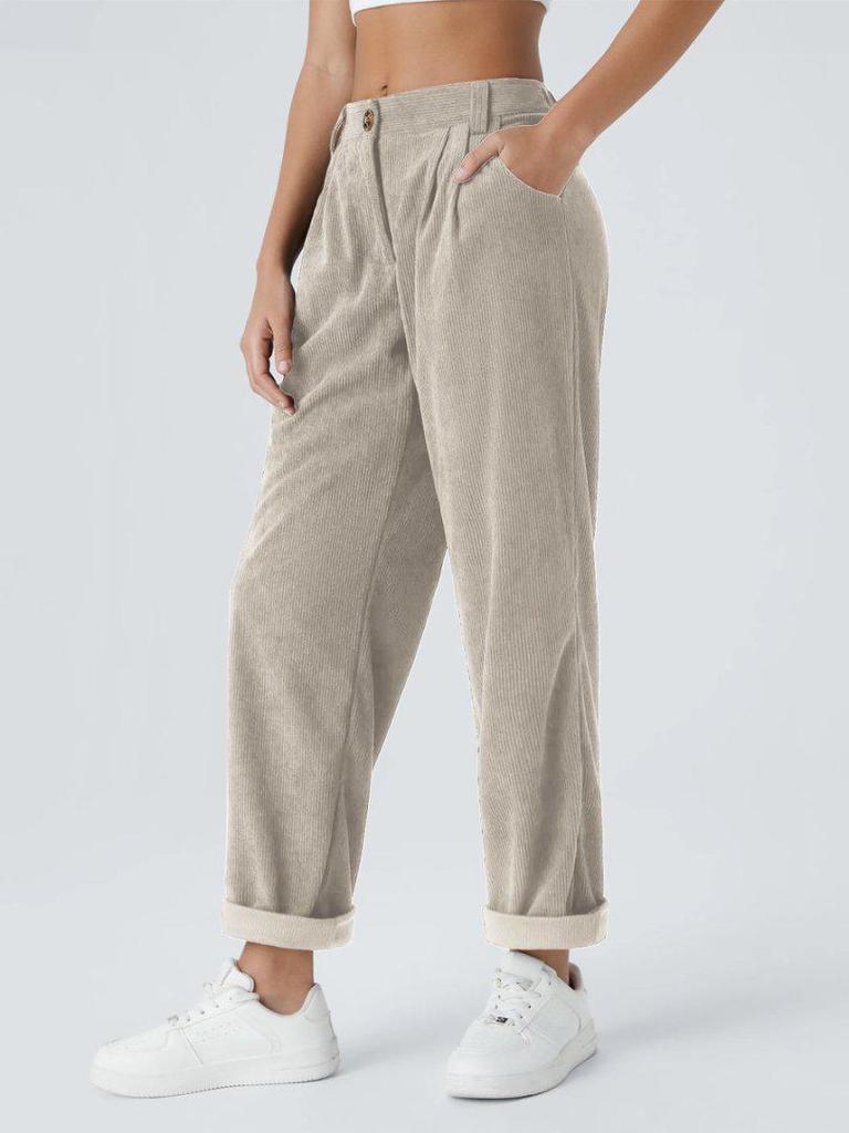 European & American Women's Autumn/Winter Corduroy Long Pants: Solid Color, Plus Velvet, Straight Leg, Loose Fit, Slimming Casual Wear