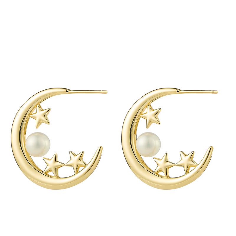 925 Sterling Silver Baroque Pearl Earrings with Moon & Star Design - Women s Hot Item
