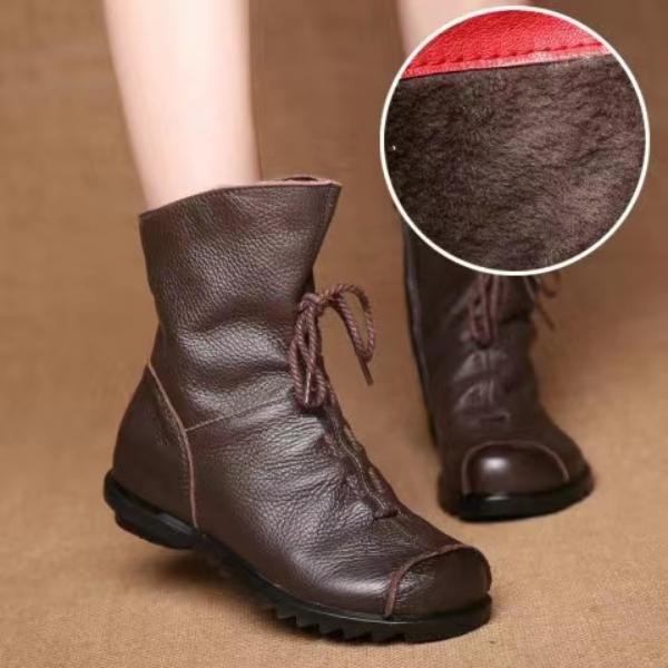 Dámské krátké kozačky z pravé kůže Plyš Retro Ležérní Podzim Zima Dámské Kozačky Voděodolné kožené teplé Sněhule