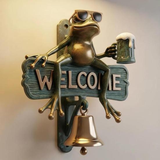 Beer Drinking Frog Welcome Doorbell Sitting Sunglasses Frog Door Bell Home Office Entrance Decorative Bell Animal Lovers Gift