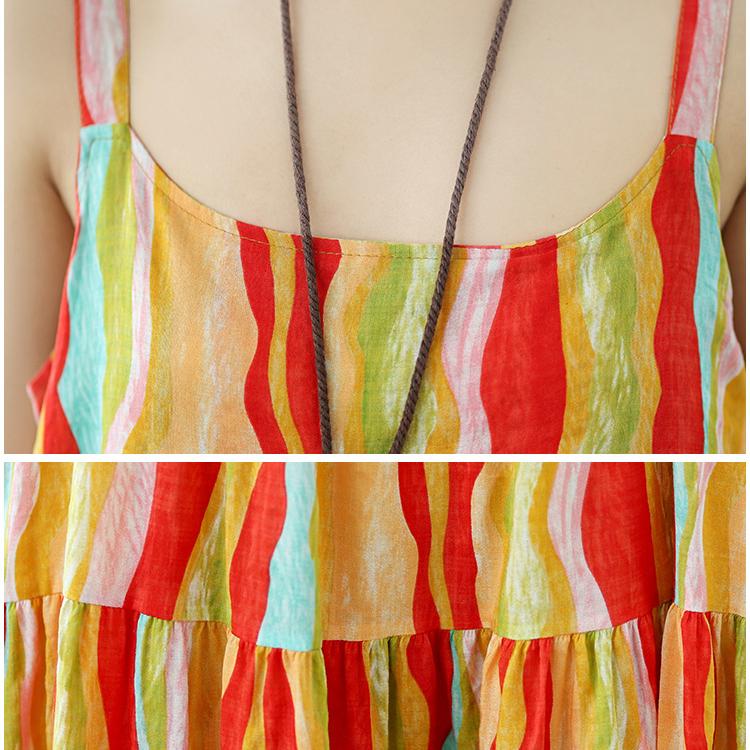 Rochie Halter Mărimi Mari Rochie de Vacanță Rustică din Bumbac In Imprimat Rochie Largă cu Tiv Mare Rochii pentru Femei