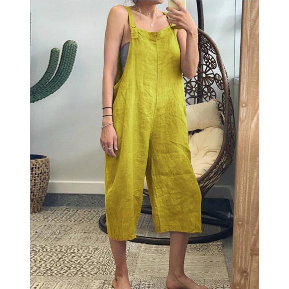 Salopetă de bumbac, de culoare solidă, în stil nou de vară, salopetă lejeră în șapte puncte