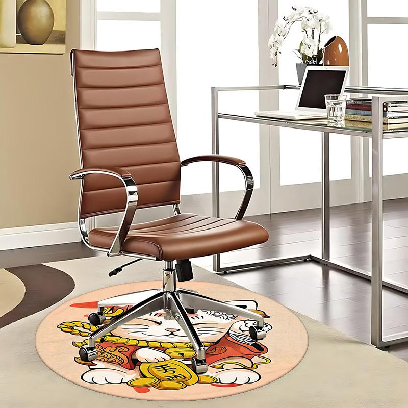 1pc Anime Cat with Gold Coin Round Carpet - Office Chair Mat, Non-Slip Rug for Home Decor, Seasonal Gift, Suitable for Office, Living Room