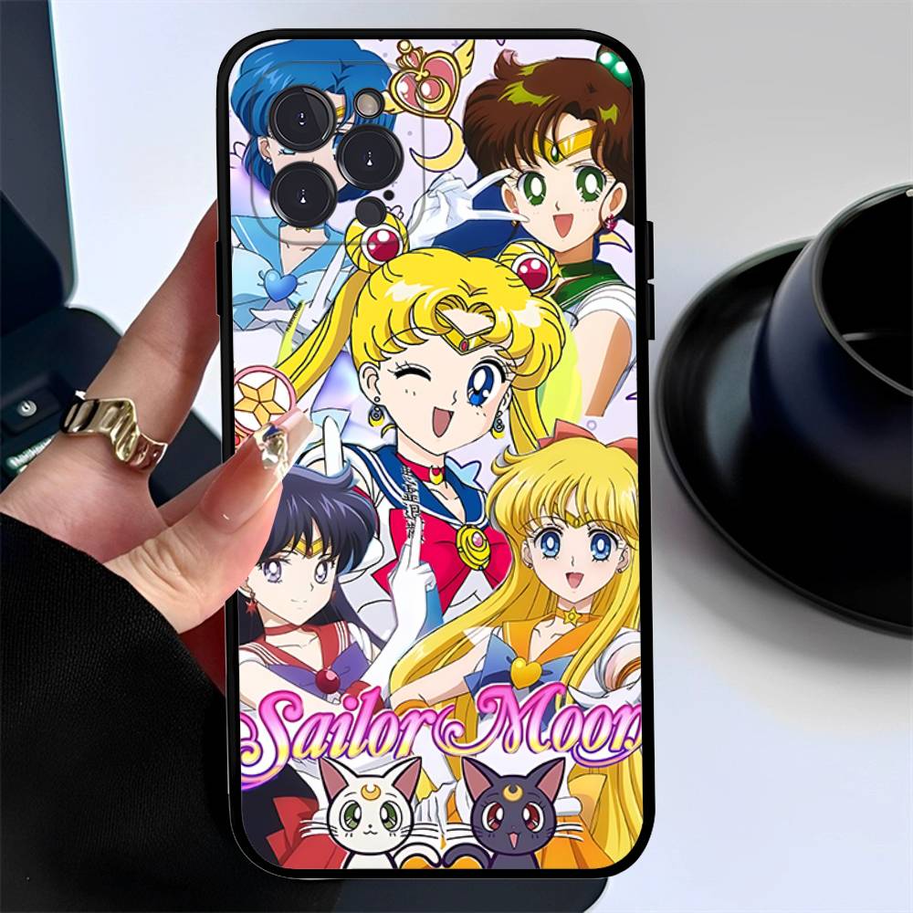 Mädchen S-Sailors Anime S-Sailormoons Mond Handyhülle Für IPhone 17 Air 16 15 14 Plus 13 12 Mini 11 Pro Max Schwarze Hülle