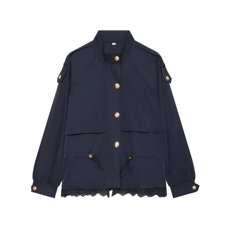 2026 Womens Streetwear Lace Patchwork Stand Collar Cargo Jacket W04 8228