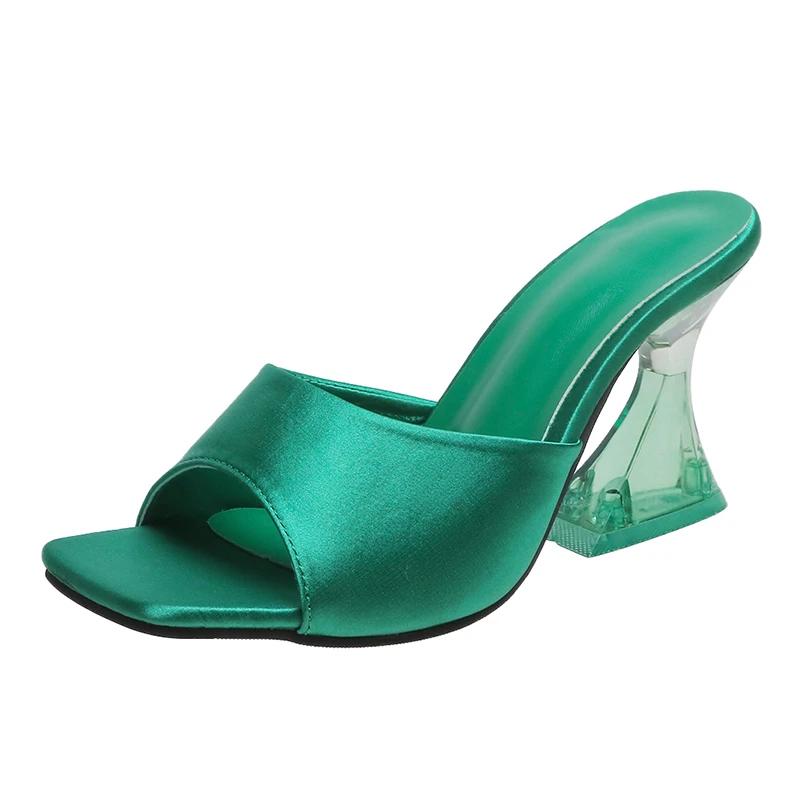 2024 Sommer Damen Grüne Schuhe Transparent Hoher Absatz Bequeme Grüne Sandalen Absätze Luxus Pantoletten Hausschuhe für Damen