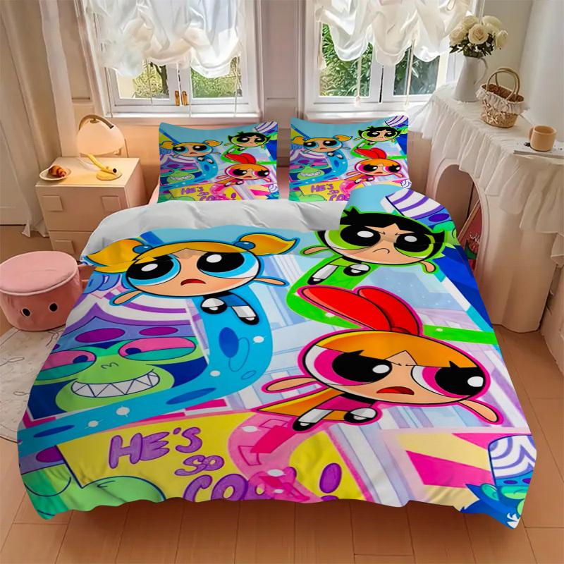 3pcs Powerpuff Girls Duvet Cover Set, 1 Duvet Cover + 1/2 Pillowcases (No Insert),Bedroom Decor, Allseason Comfort Yy251021285