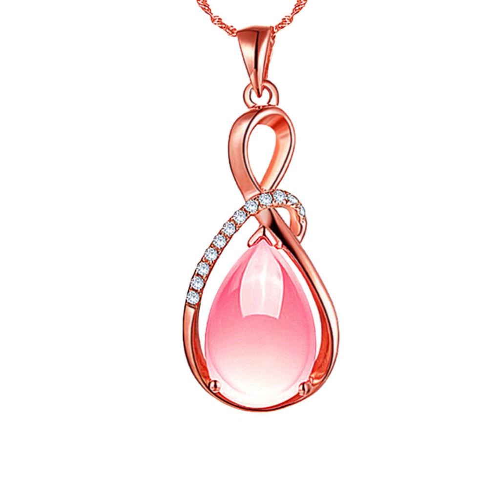 Korean Style Pink Rose Quartz Women's Necklace - Gentle Tone Clavicle Pendant