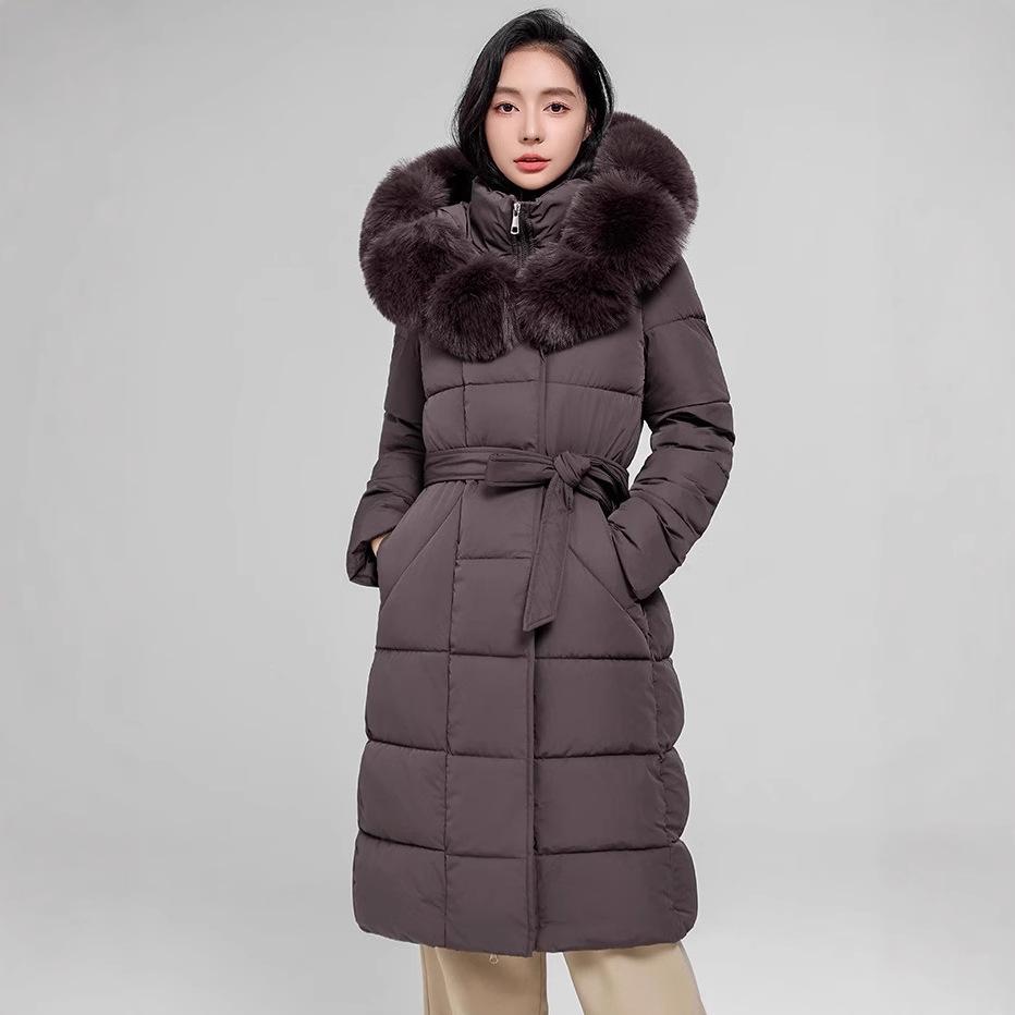 Women's long cotton-padded clothing winter new large fur collar cotton-padded jacket slim-fitting hooded fur collar thickened jacket thickened cotton