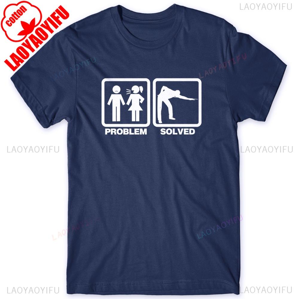 Problem Gelöst Snooker Pool Herren Lustiges T-Shirt Unisex Humorvoll Spaß Einzigartiges Design Bedrucktes T-Shirt Herren Rundhals Baumwoll-Tee Top