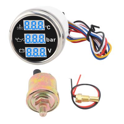 Boots Wassertemperatur Öldruck Voltmeter 52mm Digitalanzeige Multifunktional IP67 Wasserdicht Dreifaches Messgerät Set