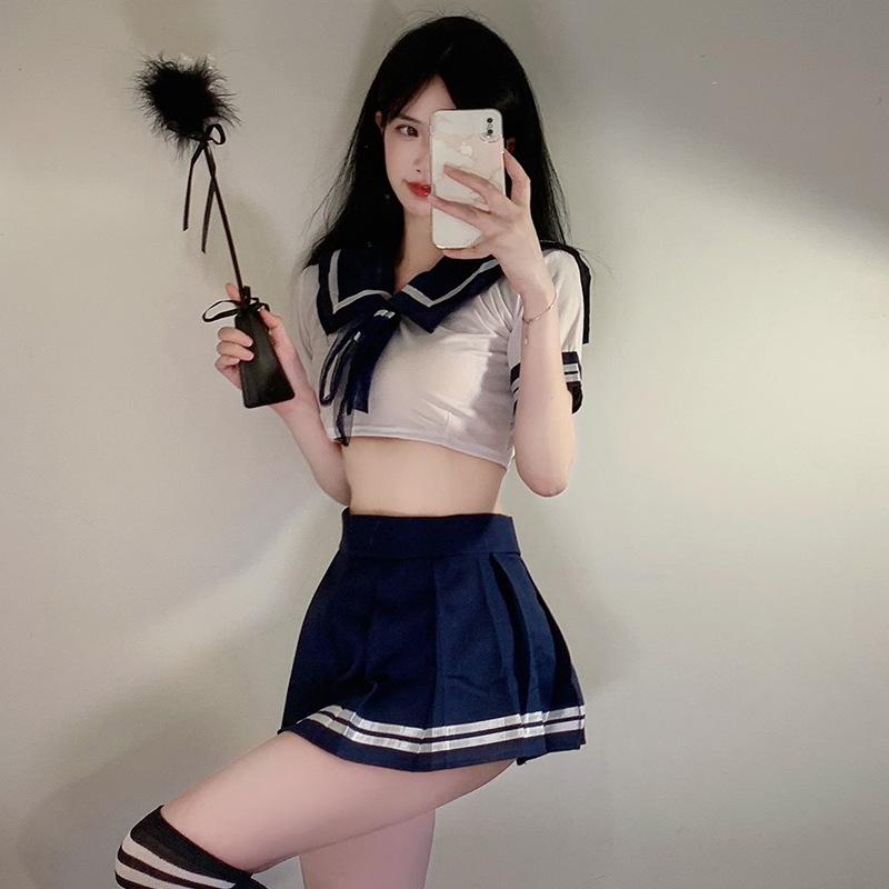 Sexy Women's Role Play Set Sexy Lingerie Bra Crotchless Uniform Set  Sex Nightdress Kit Exotic Clothing Student Uniform Outfits