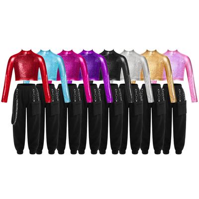 Girl Clothes Set Long Sleeve Mock Neck Crop Top with Long Pants 2Pcs Casual Suit Kid's Dance Wear