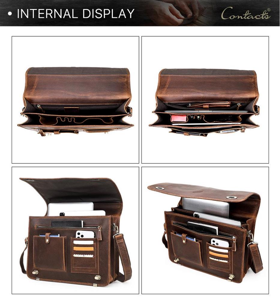 Black Angel Genuine Leather Men's 14-inch Laptop Business Briefcase