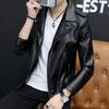 Boys lapel leather jacket men's jacket trendy slim handsome men's autumn new men's locomotive leather