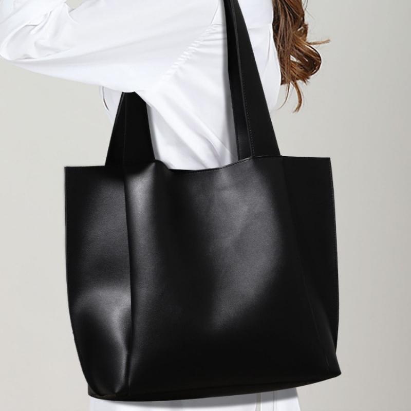 Vintage-style simple soft leather shoulder bag, large-capacity commuter tote bag, fashionable and versatile handbag bucket bag