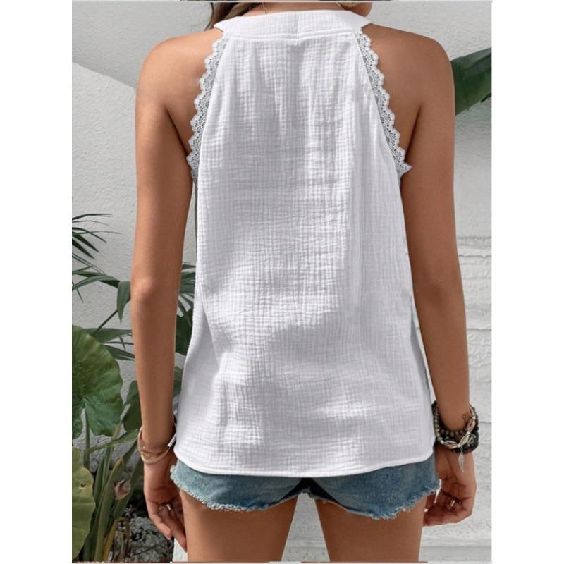 Summer Solid Color V-neck Sleeveless Shirts Sexy Off Shoulder Loose Casual Top for Women Blouses
