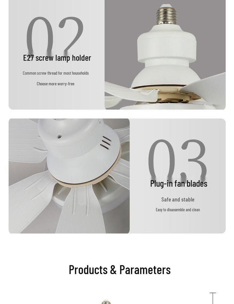 Smart Silent Ceiling Fan Light with E27 Base & 3-Color Dimming