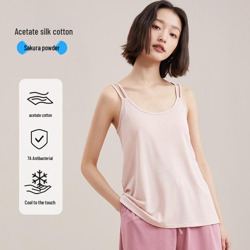 Oviezis Women's Ice Silk Camisole with Built-In Bra Pads, Thin and Loose Fit, Beautiful Back Design – Ideal Base Layer for Spring & Summer