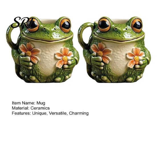 Nature Inspired Ceramic Mug Frog Shape with Tiny Flowers Smooth Texture Coffee Tea Cup Charming for Morning Joy Cozy Woodland Character Gift