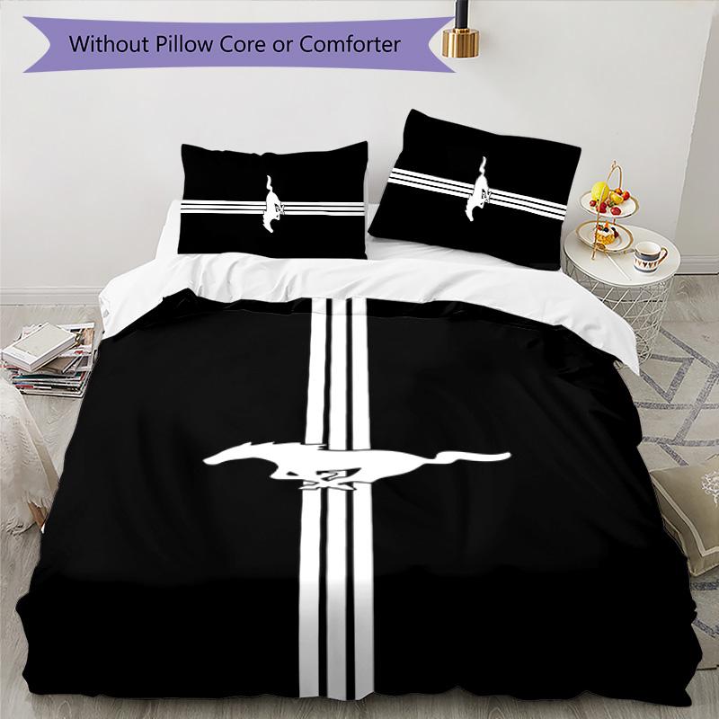Mustang 3pcs Bedding Set Duvet Cover Closure Includes 1 Duvet Cover & 2 Pillowcases for All Seasons Bedroom Home Dorm Decor