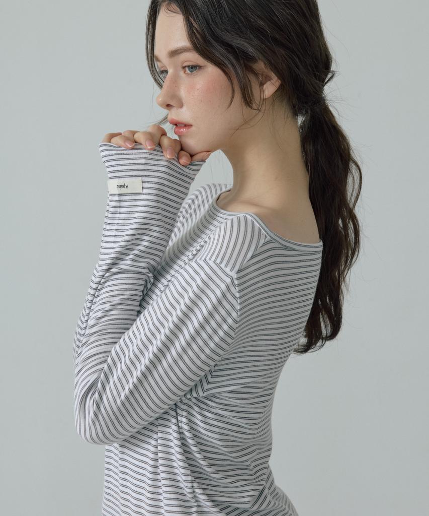 Apeijeu Boat-Neck Striped T-Shirts(White)