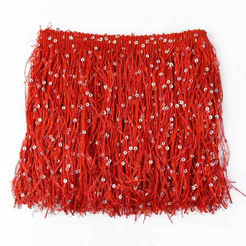3/5/10M 20cm Sequin Fringe Tassel DIY Clothing Sewing Acessories Latin Dress Lace Trim Fabric Performance Garment Laces Trimming