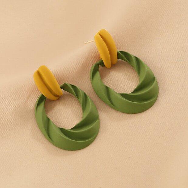 French Romantic Green Flower Asymmetric Tassel Drop Earrings New Design Jewelry for Women's or Girl’s Sweet Ear Accessories