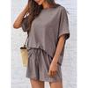 Conjunto Deportivo Casual Transpirable Holgado de Dos Piezas para Mujer Camiseta de Manga Corta y Pantalones Cortos con Cordón