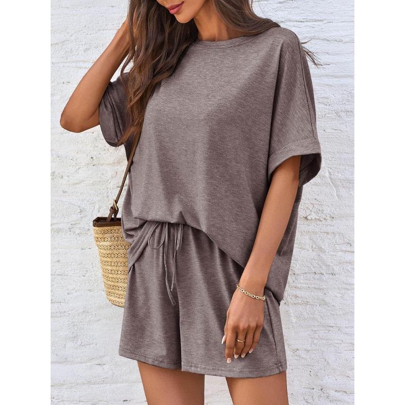 Conjunto Deportivo Casual Transpirable Holgado de Dos Piezas para Mujer Camiseta de Manga Corta y Pantalones Cortos con Cordón