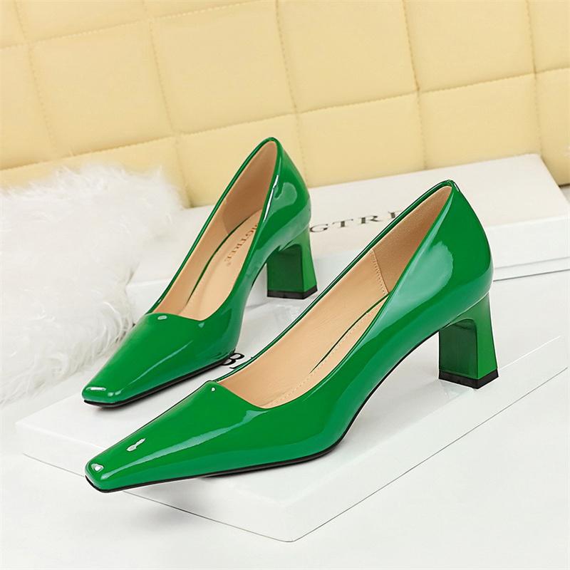 

Fashion 2024 Spring Versatile Fashion Shallow Mouth Patent Leather Women s Pumps Square Heel Square Toe Party Comfort Single Shoes 35
