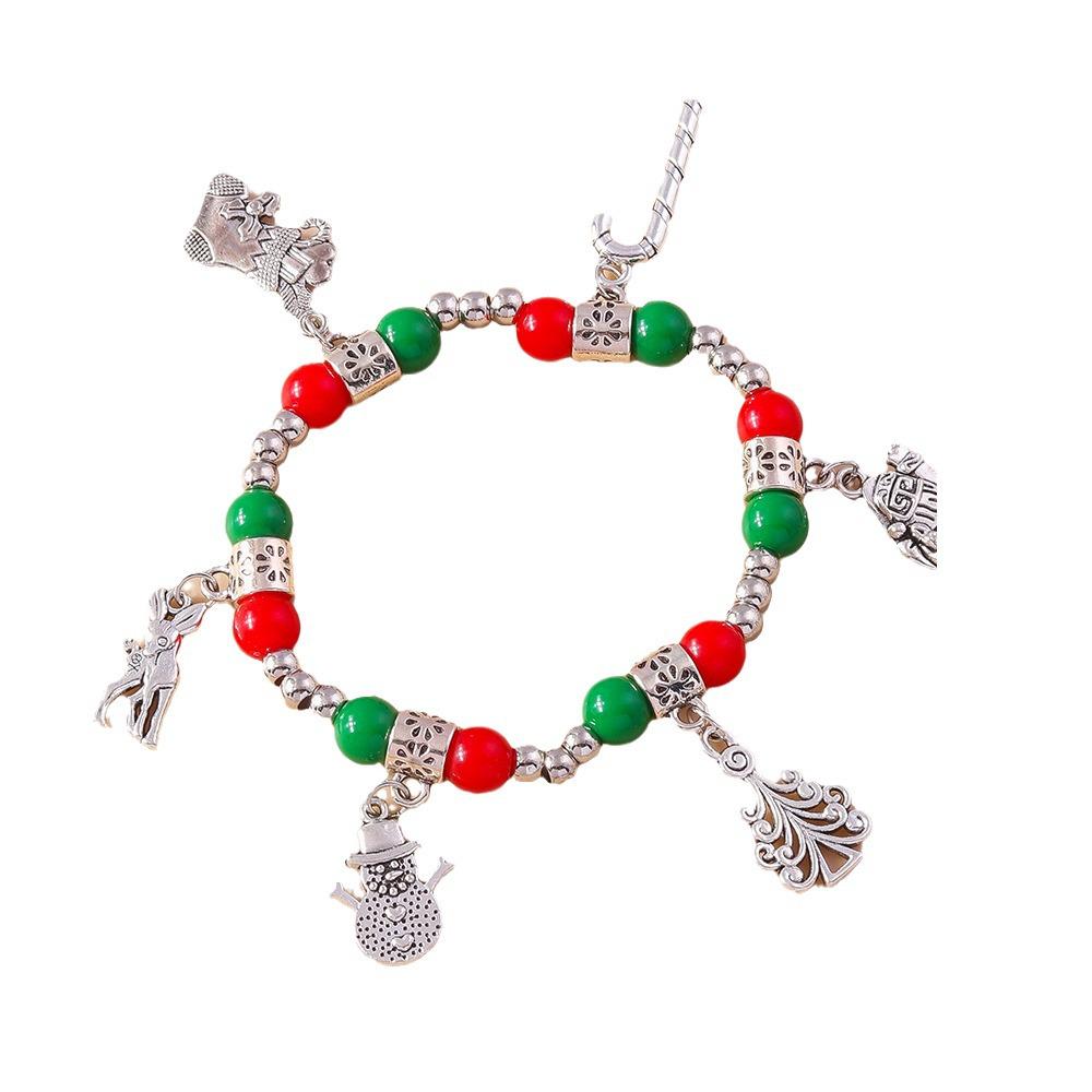 Festive Beaded Bracelet with Christmas Tree, Snowflake & Bell Pendants