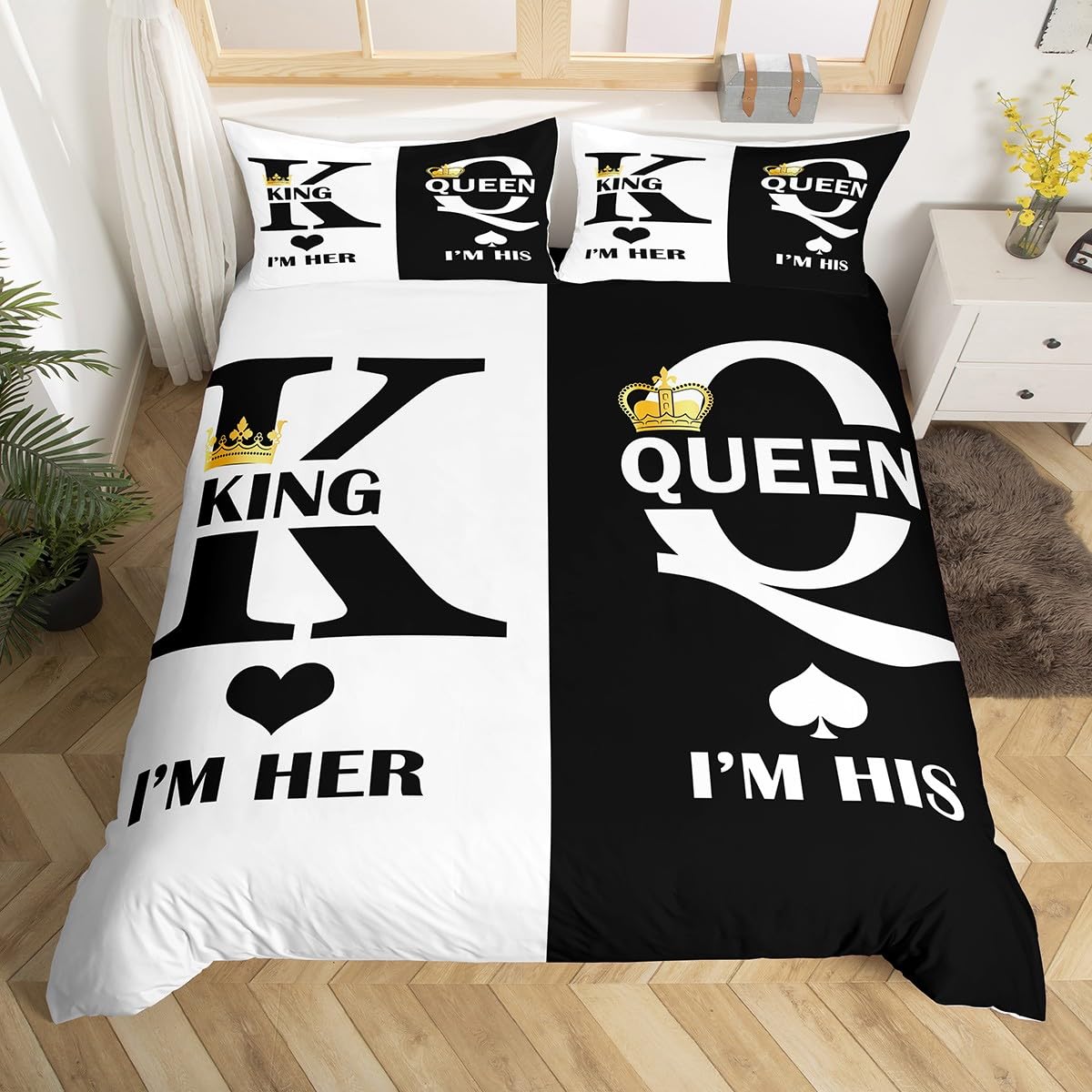 

Comforter Valentine S Day Couple King And Queen Crown Bedding Set For Husband Wife Red Black White His Hers Comforter Comforter (quilt)-EU Single(135*200cm)3pcs