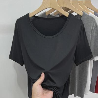 Plus Size Women's U-Neck Modal T-Shirt - Elastic, Loose-Fit, Short-Sleeve Summer Top