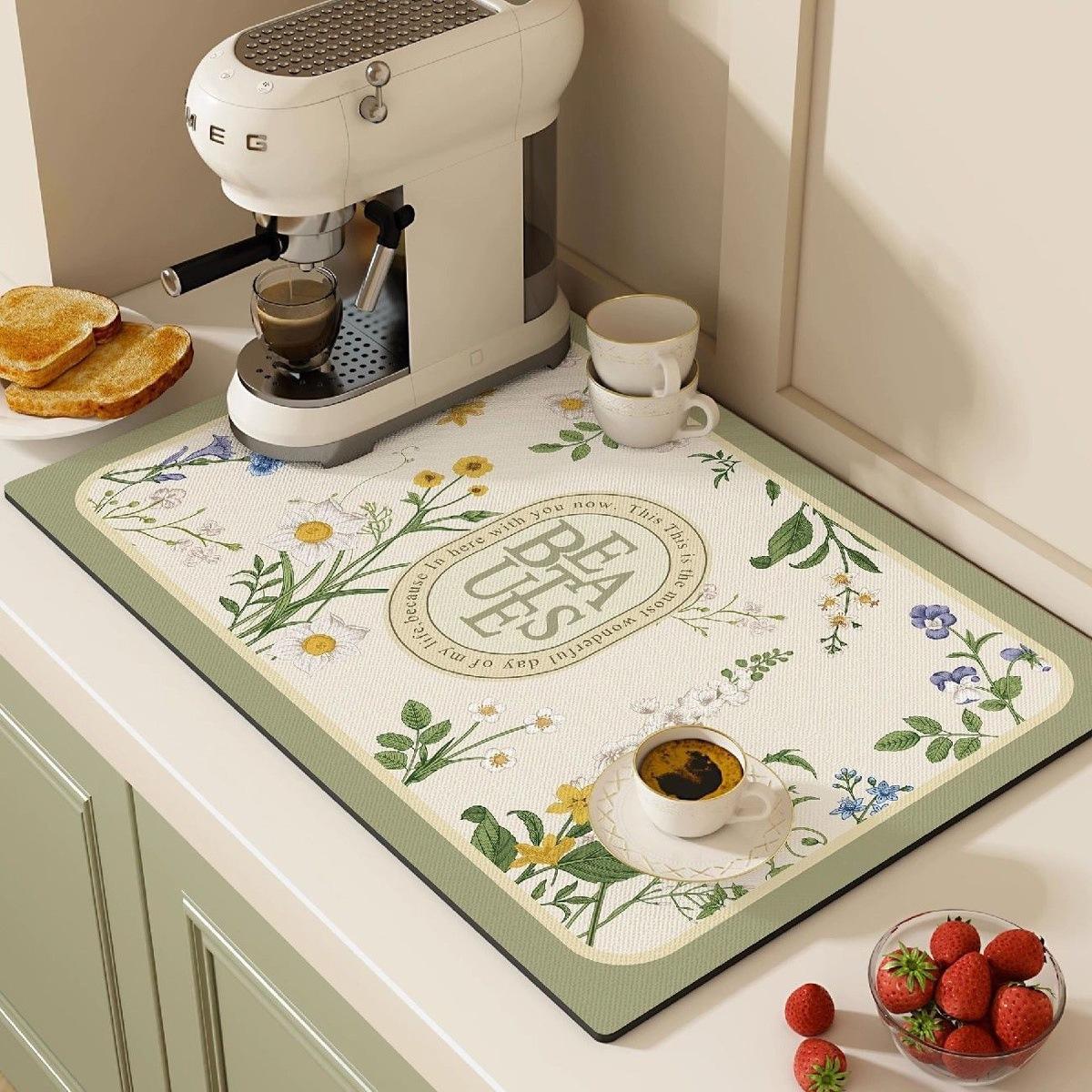 Küchenmatte mit floralem Karomuster für Kaffeemaschinen und Geschirr – modische Küchendekoration 30*40cm