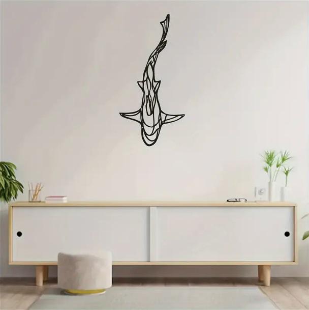 Minimalist Metal Shark Wall Art - Hollow Design