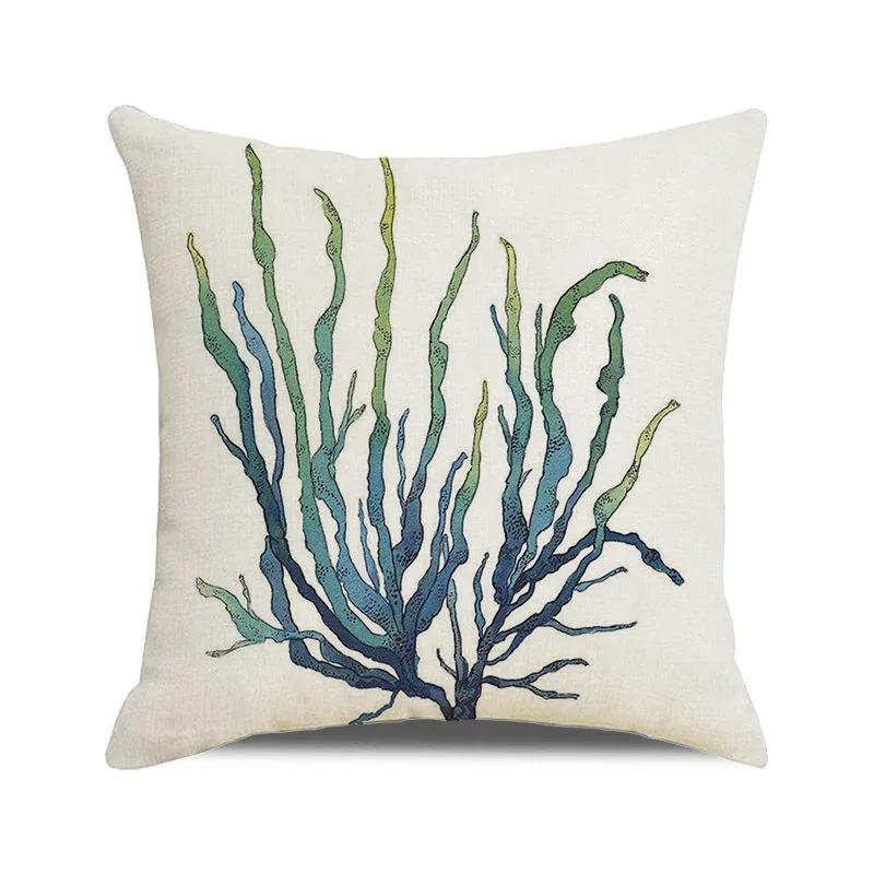 

45x45cm Watercolor Coral Marine Life Cushion Cover Custom Fish Animal Plant Linen Pillow Cases Sofa Home Decoration Pillowslip 20x20Inch
