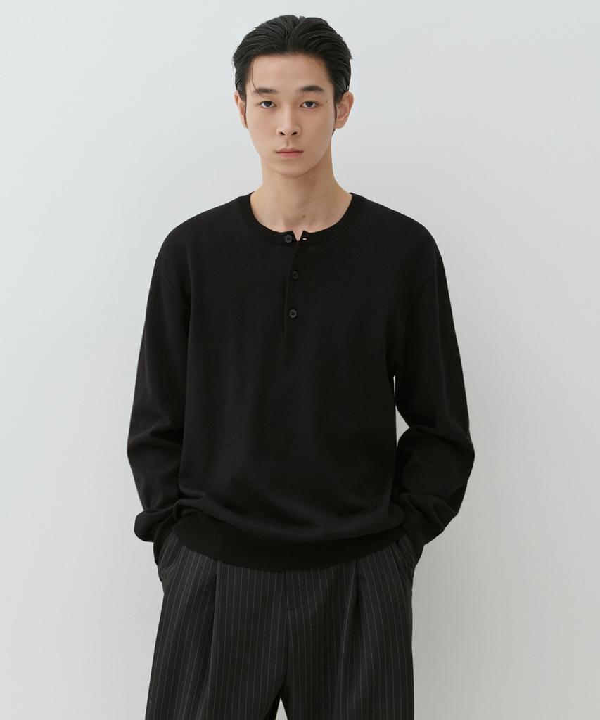 MUSINSA STANDARD Washable Supima Cotton Henley Neck Knit [Black]