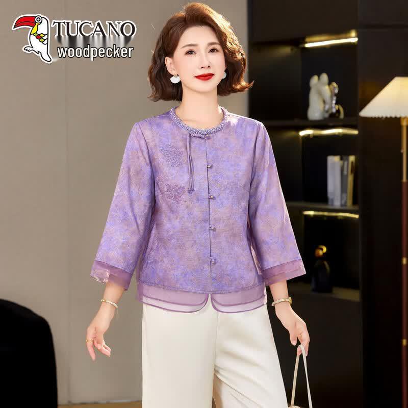 TUCANO Women s New Chinese Style Chiffon T-Shirt Blouse 4XL