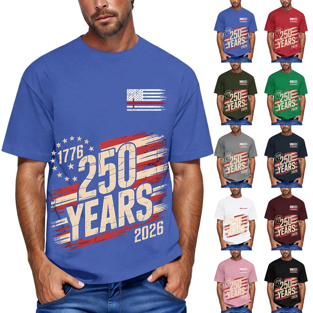 Men's Loose and Casual Flag Letter Print T-shirt Short-sleeved Top