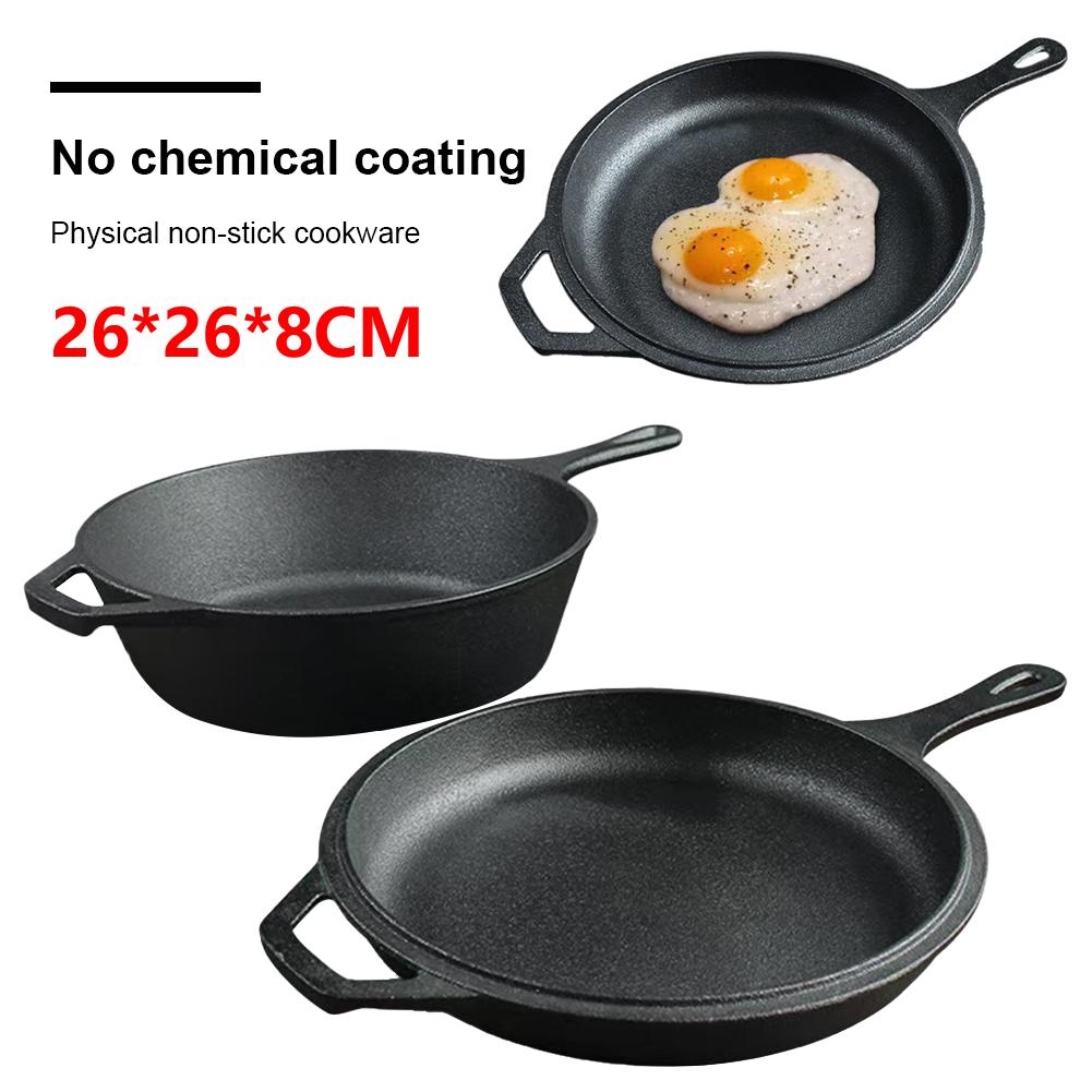 2 In 1 Cast Iron Dutch Oven with Skillet Lid Dutch Oven Pot with Dual Handles for Bread Frying Baking Camping BBQ Cookware Pan