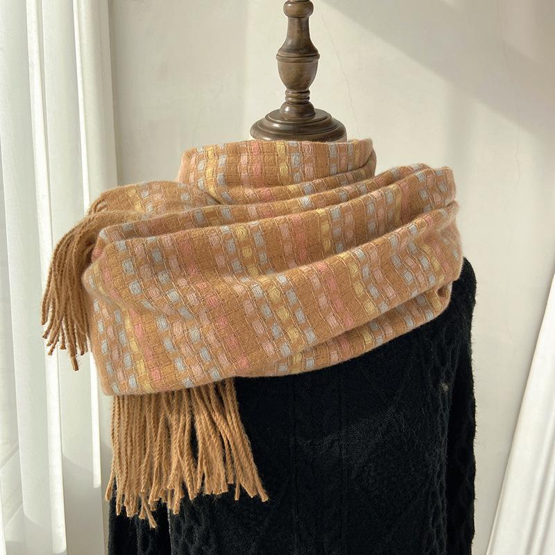 

Rainbow Plaid Scarf for Women Winter Korean Version Sweet Soft Girl Student Versatile High End Scarf Thickened Warm Shawl 200*70cm