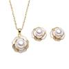 Wedding White Natural Freshwater Pearl Necklace Earrings Set,Real 925 Silver Pearl Stud Earring Set Wife Mother Anniversary Pink