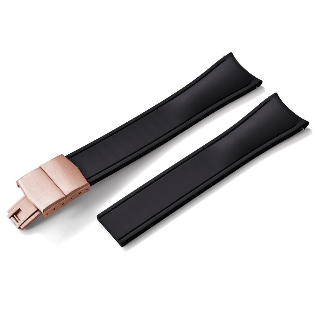 Premium Grade Curved End CTS FKM Rubber Watch Band 20mm 22mm Quick Release Butterfly Buckle Waterproof Soft Flexible Diver Style