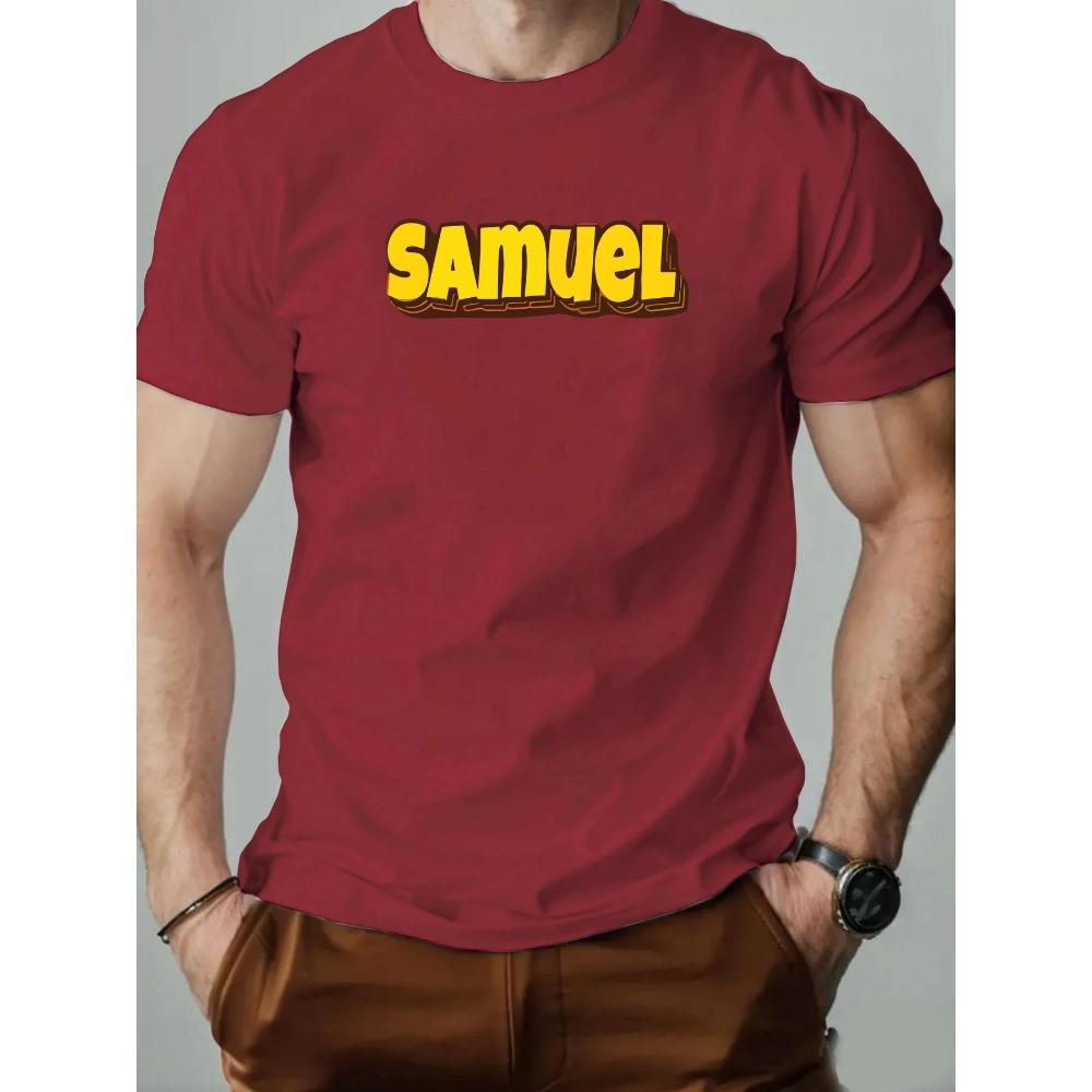 T-Shirt Men 100% Cotton English Letter Pattern SAMUEL Print Summer Round Neck Breathable Oversized Tee Casual Fashion Clothing