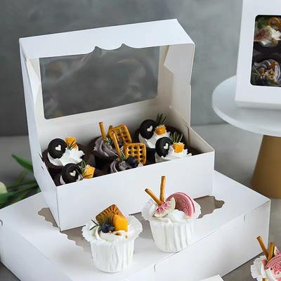 10Pcs Kraft Paper Open Window Gift Box Baking Cake Cup Favor Candy Packaging Boxes Com Adesivo Corda Decoração de Festa de Casamento