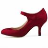 Zapatos de tacón alto informales de charol con tiras en el tobillo para mujer, 7 cm, tacón medio, cómodos, redondos, de boca baja, para trabajo, boda, color rojo