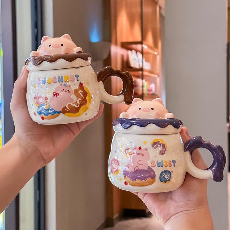 Cute mug girl pig ceramic drinking cup birthday gift souvenir gift box couple practical small gift